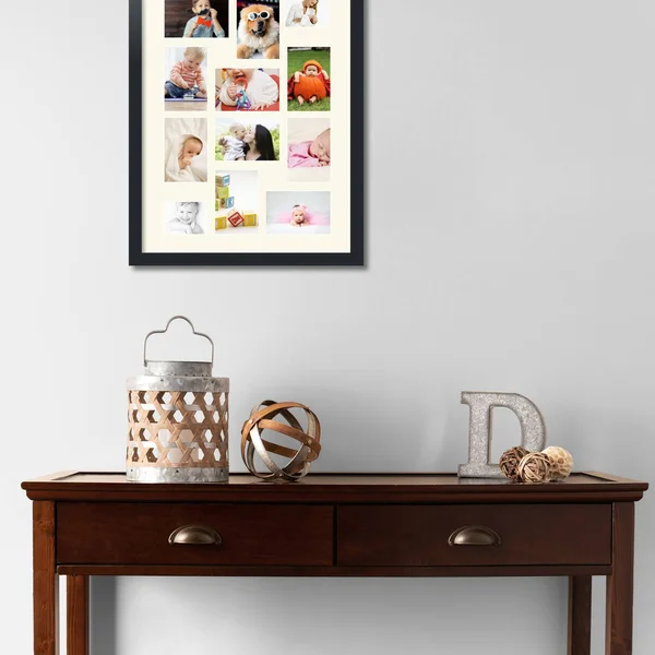 Collage Picture Frame, Satin Black Frame with 12 openings for 4x6 Photos with Brilliant White Mat. D3926EM465, ArtToFrames