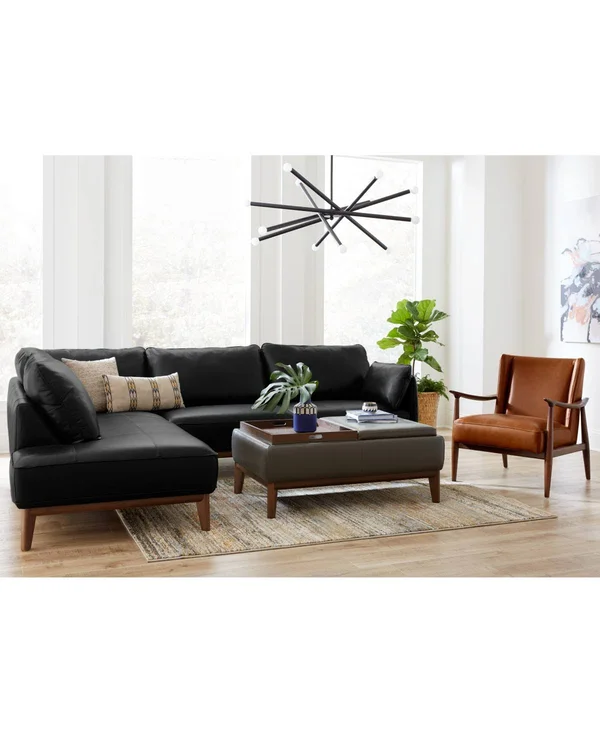 Jollene Leather Ottoman with Wood Trays - Created for Macy's - Navy