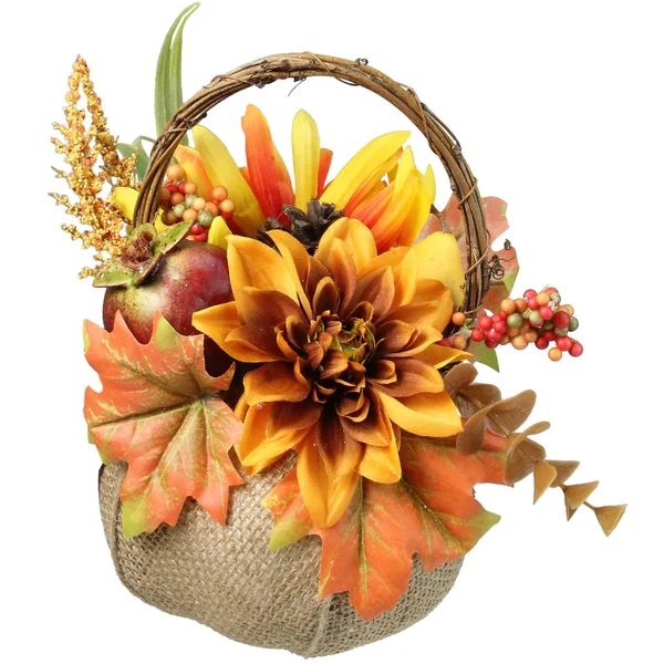 9x22 Autumn Harvest Burlap Pumpkin with Flowers and Fruit Thanksgiving
