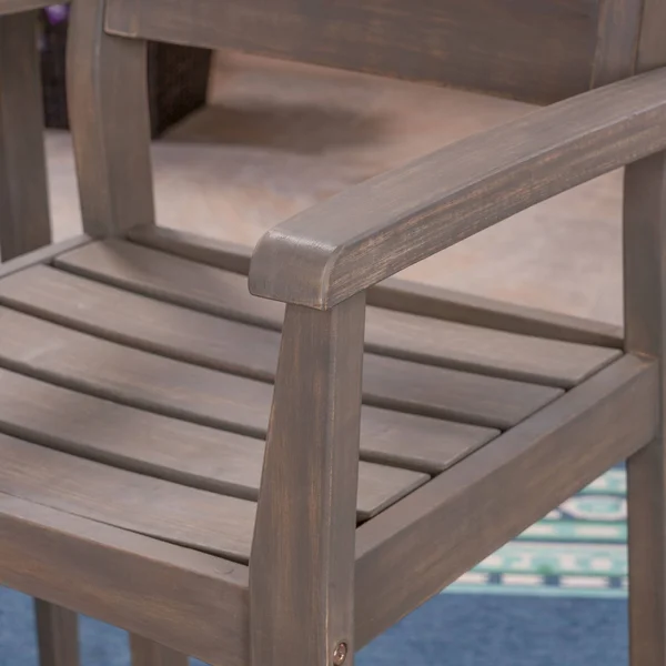 Lera Outdoor Rustic Acacia Wood Barstool (Set of 2) Gray