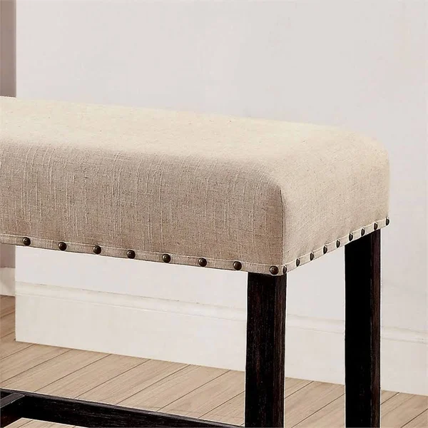 Furniture of America Sinuata Rustic Fabric Upholstered Bar Height Bench in Beige