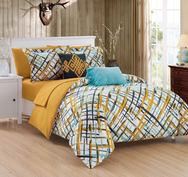Chic Home Abstract 9 Piece Full Bed in A Bag Comforter Set - Gold