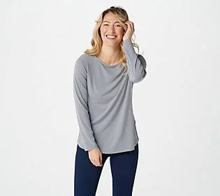 Susan Graver Modern Essentials Liquid Knit Bateau Neck Top, Size Small, Quiet Grey