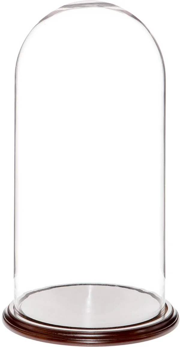 Plymor 11.75x22 x 23x22 Glass Display Dome Cloche (Dark Mahogany Veneer Base)
