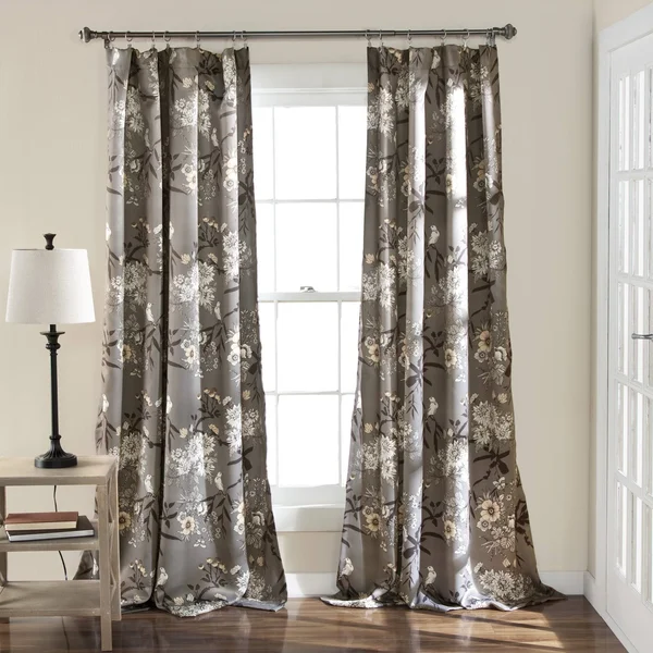 Lush Decor Botanical Garden Curtain Panel - Grey - 2 count