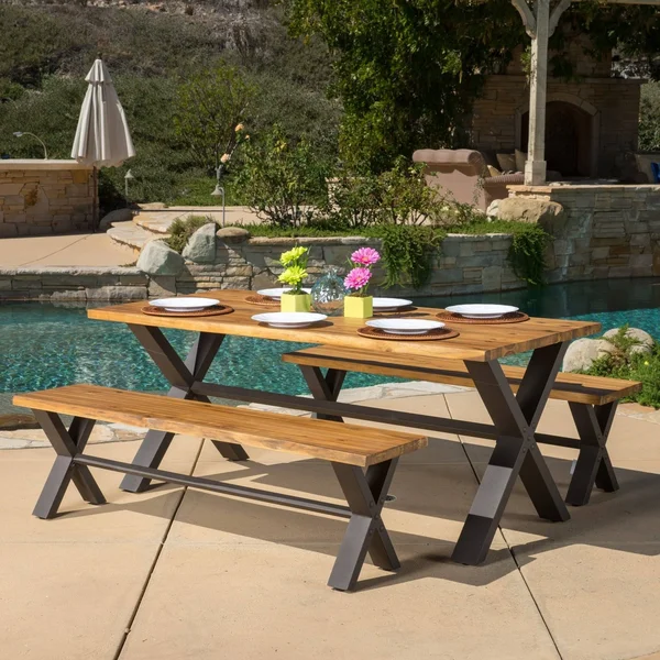 Irving Outdoor 3-Piece Acacia Wood Dining Set