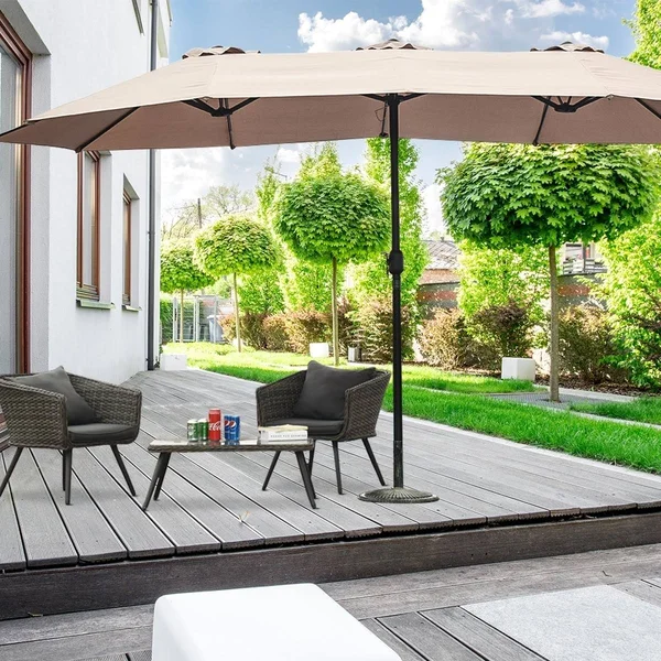 15& Double-Sided Outdoor Offset Patio Umbrella, Base Not Included - Burgundy