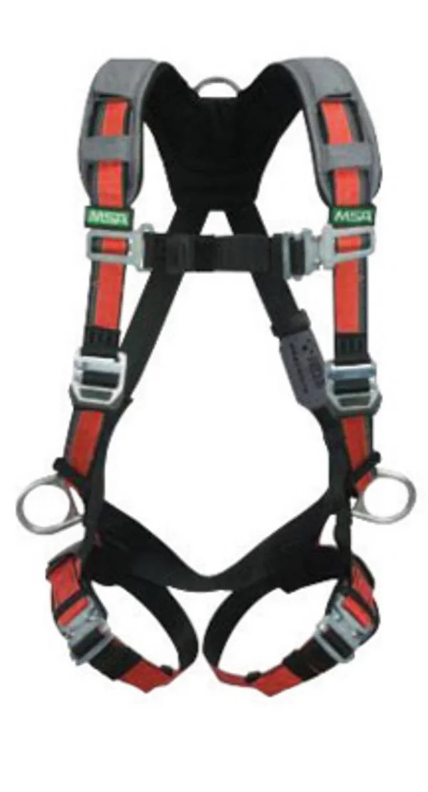 MSA 10105948 Standard Evotech Full Body Style Harness with Qwik-Connect Chest and Leg Strap Buckle, BACK, Hip and Chest D-Ring