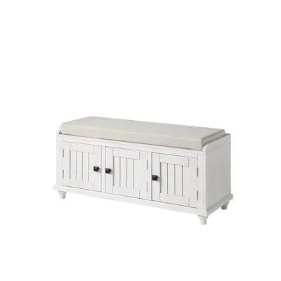 Wood Storage Bench with 2 Cabinets Charlton Home Color: White