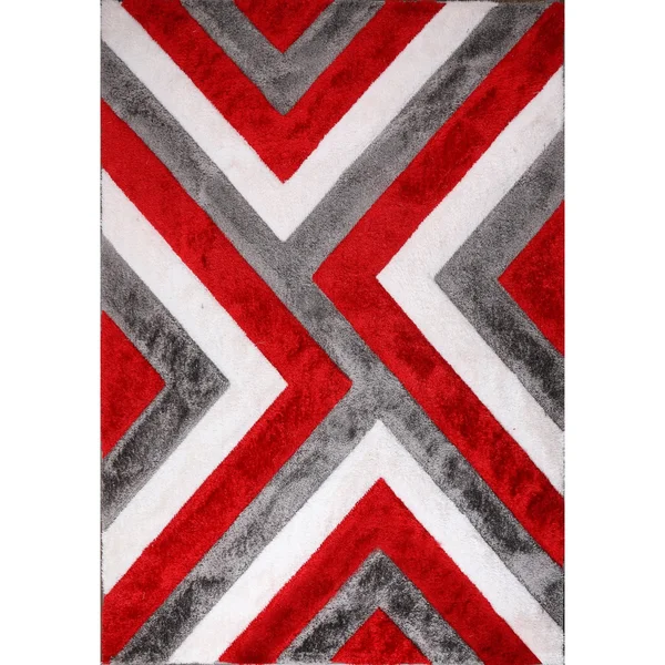 Santorini Collection Red/Gray Shag Polyester Area Rug - 5' x 7'