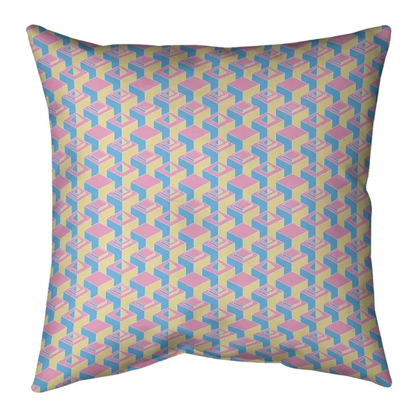 Blue Color Contrast Skyscrapers Pattern Throw Pillow - 16 x 16 - Pink & Blue - Synthetic Fiber