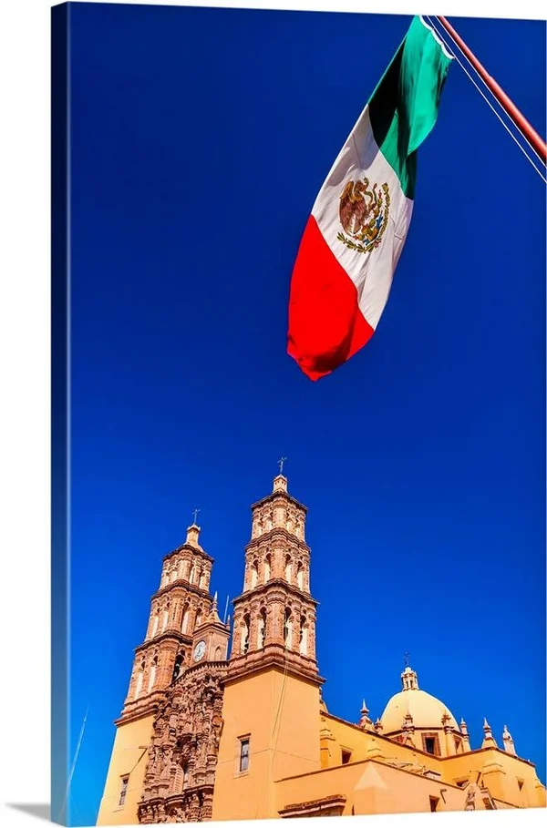 Mexican Flag Parroquia Cathedral - Dolores, Hidalgo, Mexico, Canvas Wall Art, 32x48, Great Big Canvas