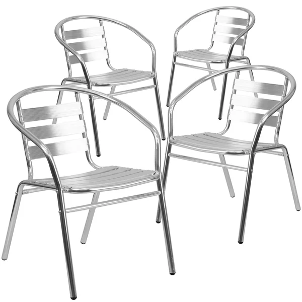 Flash Furniture 4-Pack Aluminum Commercial Indoor-Outdoor Restaurant Stack Chair with Triple Slat Back