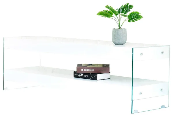 Best Master Furniture 63x22 White Modern 2 Shelves TV Stand
