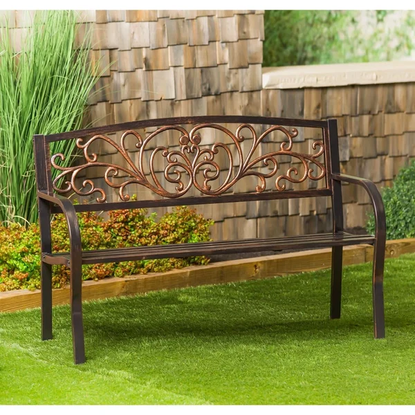 Evergreen 50 in. Blooming Metal Outdoor Garden Bench