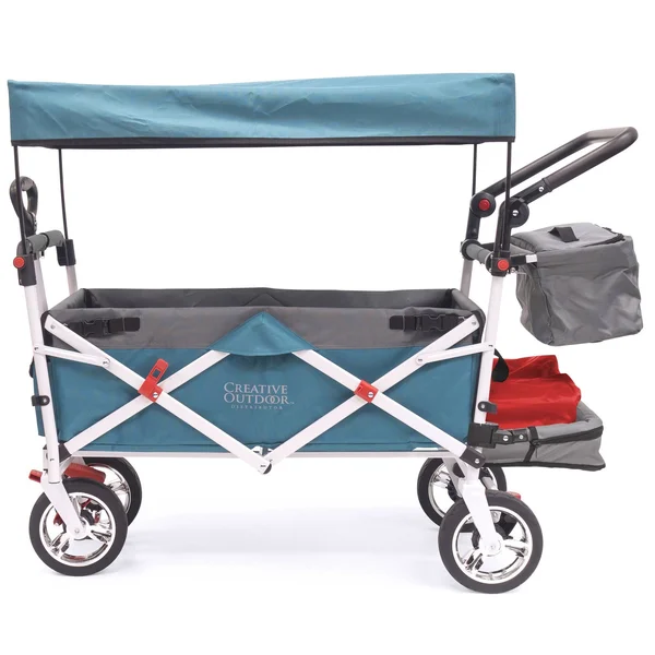Creative Outdoor Push Pull Collapsible Folding Wagon Stroller Cart for Kids Silver Series Beach Park Garden & Tailgate - Tea