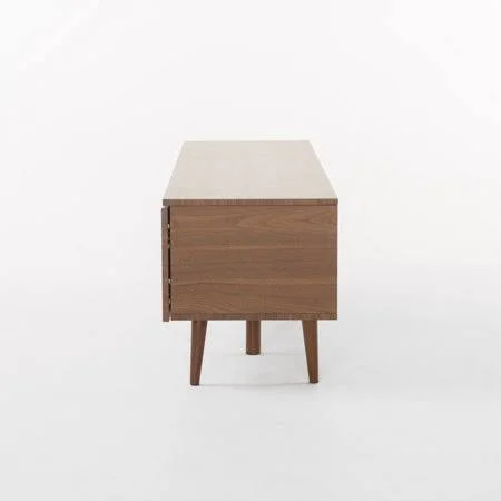 Noble House Cresent Wood Mid Century Modern TV Entertainment Stand, Walnut