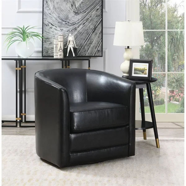 Wallace & Bay Little Faux Leather Swivel Accent Chair Black
