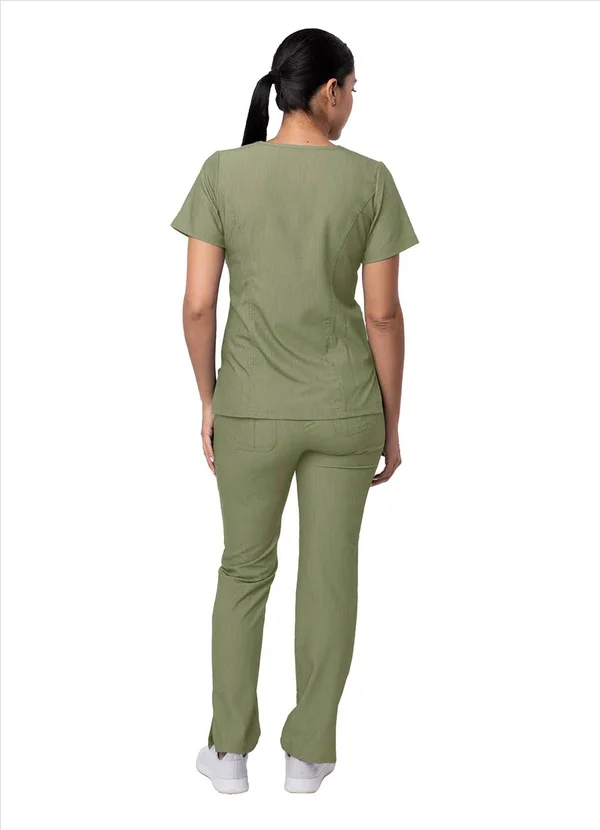 Adar Pro Heather Breakthrough Plus Scrub Set for Women - Enhanced V-Neck Top & Multi Pocket Pants - 4400H - Heather Olive