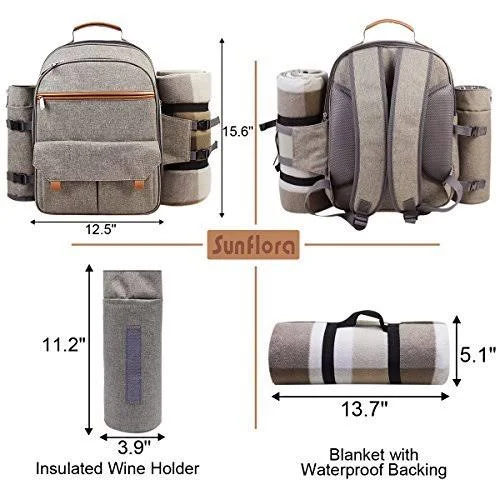 Sunflora Picnic Backpack for 4 Person Set Pack with Insulated Waterproof Pouch for Family Outdoor Camping (Brush Beige)