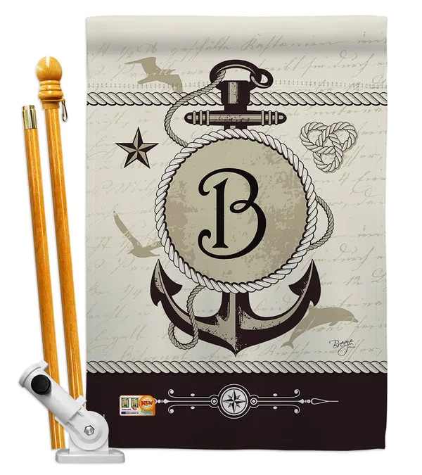 Breeze Decor BD-NA-HS-130184-IP-BO-D-US14-BD 28 x 40 in. Nautical B Initial Coastal Impressions Decorative Vertical Double Sided