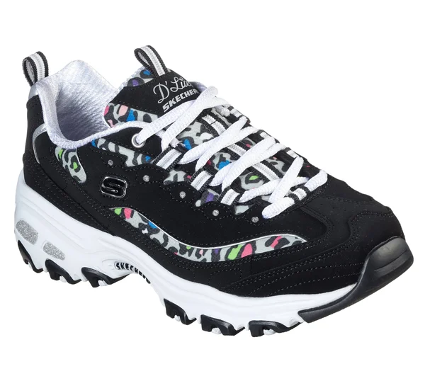 Skechers D&Lites - Safari Landscape Sneakers, Black/Multi, 7.5