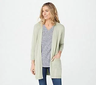 Belle by Kim Gravel Feather Knit 3/4-SleeveCardigan, Size Small, Sage