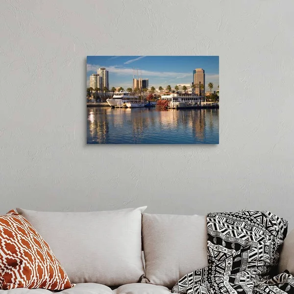 California, Long Beach, Shoreline Village, Marina and City View, Large Solid-Faced Canvas Wall Art Print, Great Big Canvas