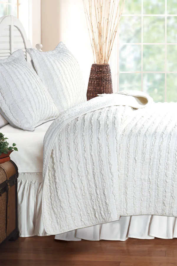 Greenland Home Ruffled Quilt Set - Twin, White