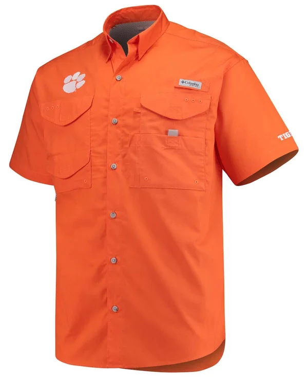 Columbia Men's Short Sleeve Collegiate Bonehead Shirt - Clemson Tigers-Spark Orange - M