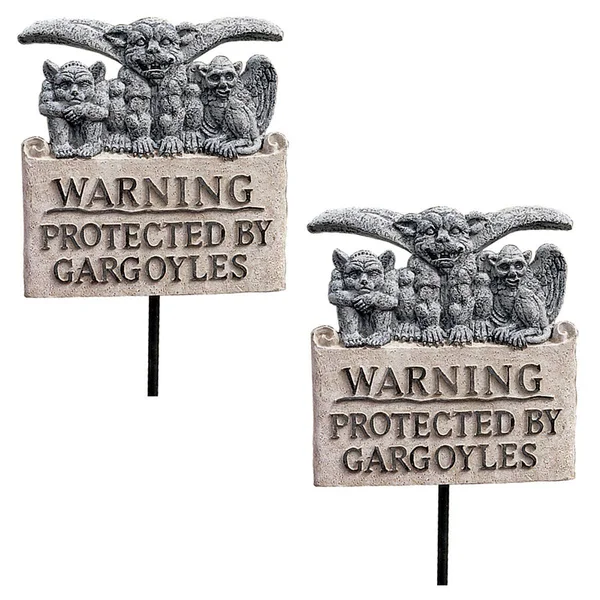 Design Toscano Beware of Gargoyles Sign - Set of 2