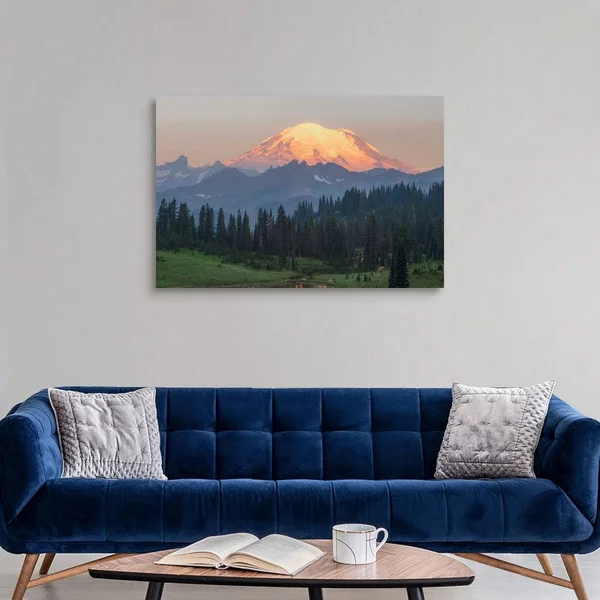 Mount Rainier Peak, Dawn, Upper Tipsoo Lake, Mount Rainier National Park, Washington, Canvas Wall Art, 48x32, Great Big Canva