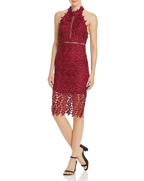 Bardot Gemma Womens Lace Cocktail Halter Dress, Ivory
