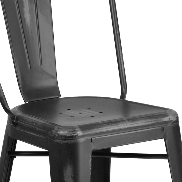 24x22 High Distressed Metal Indoor-Outdoor Counter Height Stool with Back - 17.75x22W x 22x22D x 40.25x22H - Black