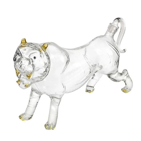 Animal Decanters Large 35-oz Roaring Tiger Glass Figurine, Lead Free Mouthblown Liquor Decanter for Bourbon, Whiskey, Scotch, Ru