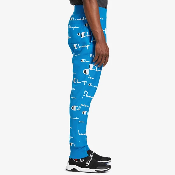 Champion Life Men's REVERSE Weave Joggers - All Over Logo Multi Scale Script Running Waves M