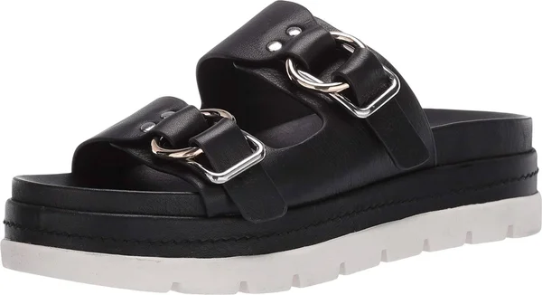 J/Slides Women's Baha Platform Slide Sandals 8.5, Black Leather