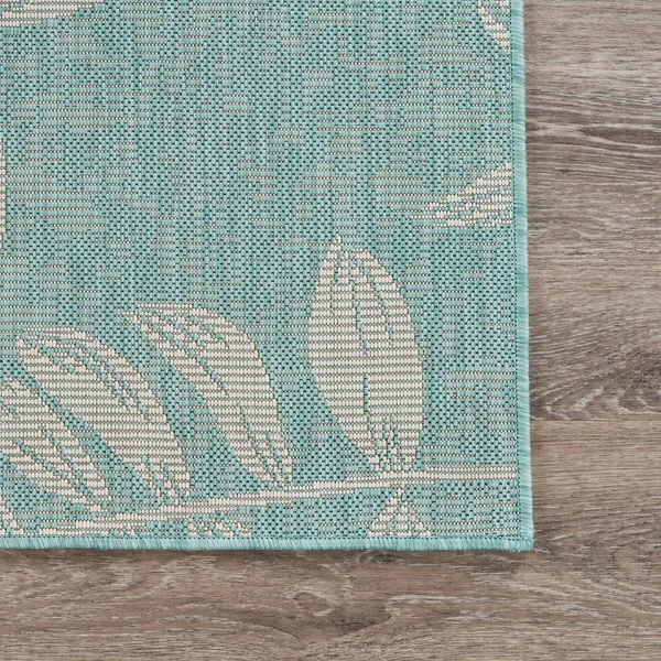 Teal Ash Leaves Indoor/Outdoor Rug - 7&10x22 x 9&10x22