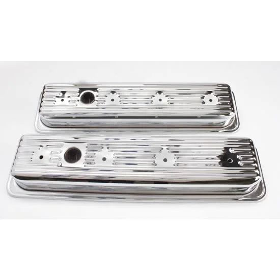 Speedway 91017180 Chrome 1987-Up Small Block Chevy Centerbolt Valve Covers, 1-Hole