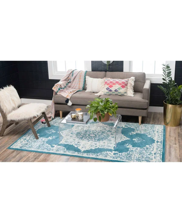 Unique Loom Canal Rosso Rug, Blue (4& 0 x 6& 0)