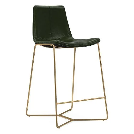 West Elm Slope Counter Stool - Halo Leather, Banker, Antique Brass
