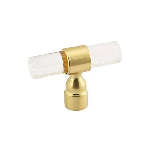 Lucite on Satin Gold -Knob 2.2 inch x 0.66 inch - Face - Modern Gold - Clear Acrylic Cabinet Handle Furniture Door (10 Pack)