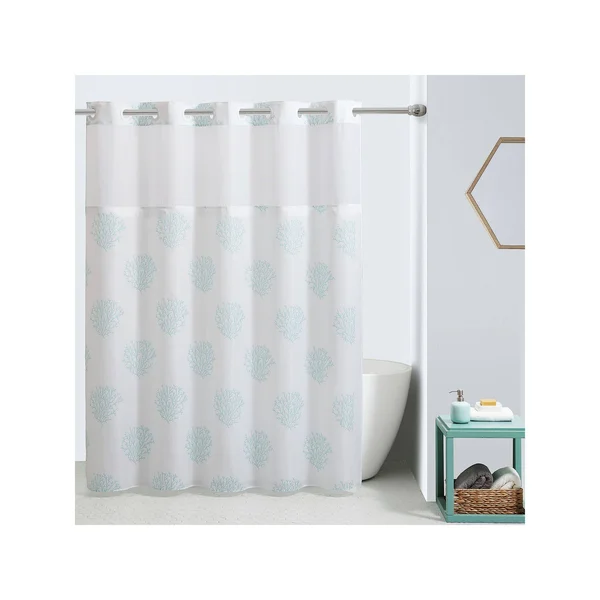 Hookless Ocean Coral Shower Curtain and Liner - Green, 74X71