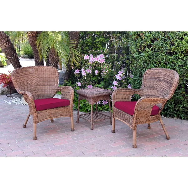 Jeco Windsor Resin Wicker 3 Piece Patio Conversation Set - Black