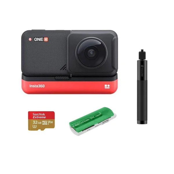 Insta360 One R Dual Lens 360 Module Bundle 32GB microSD Selfie Stick Card Reader