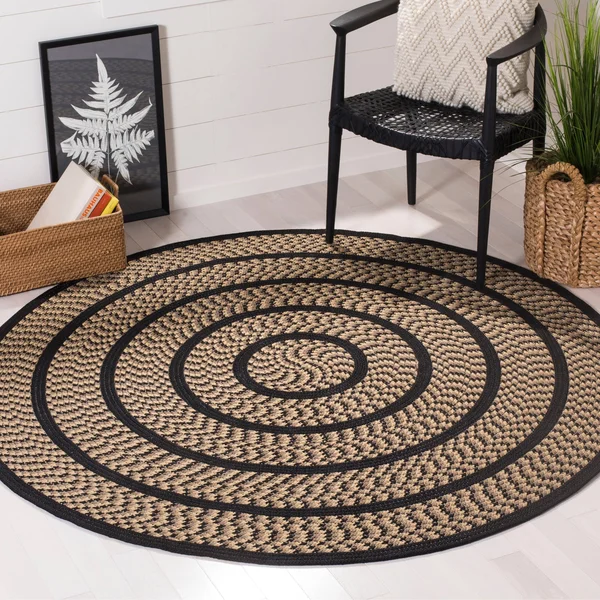 Safavieh Braided Beige/Black 4 ft. x 4 ft. Round Area Rug