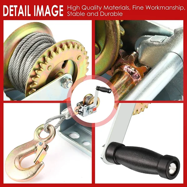 Aceshin Heavy Duty Hand Winch - 600lbs Hand Crank Strap Cable Gear Winch ATV Boat Trailer