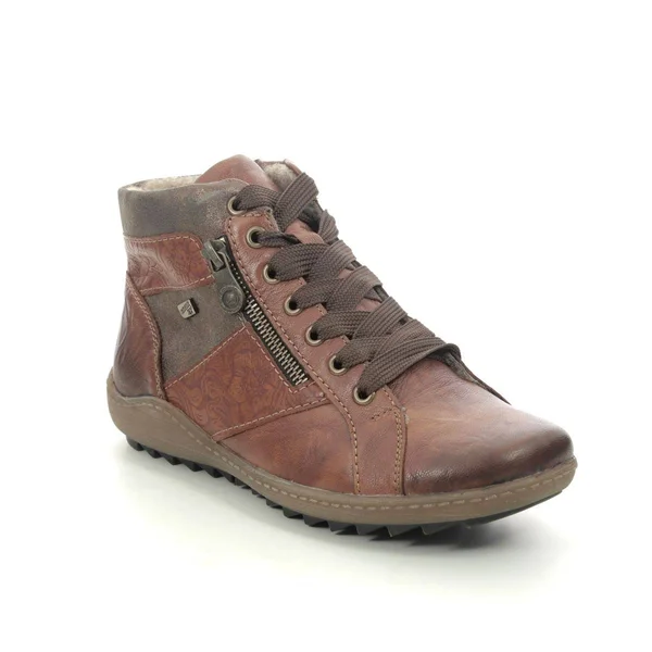 Remonte Ziginzip Tex Tan Leather Womens Lace Up Boots R1497-22 in Size 36