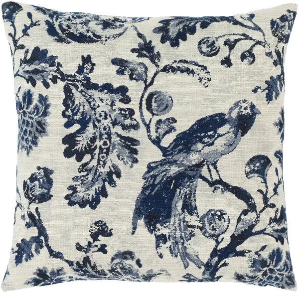 18x22 Blue and White Peacock Square Throw Pillow with Knife Edge - Poly Filled