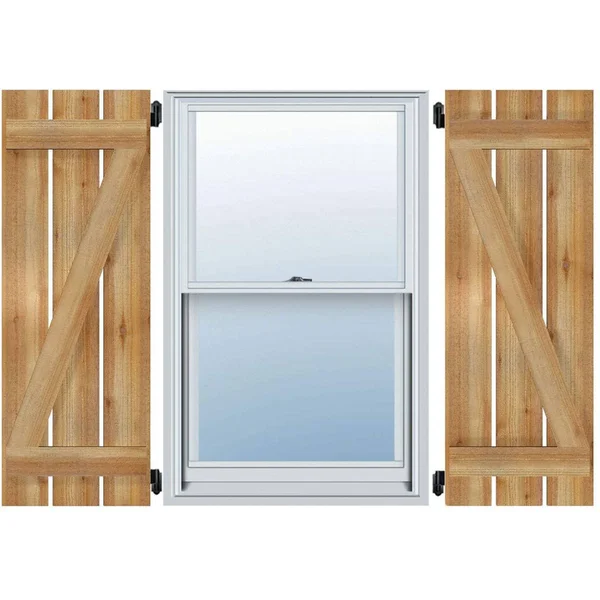 28 7/8x22W x 56x22H TimberCraft Five 5 3/8x22 Boards Spaced Board-n-Batten Shutters w/Z-Bar - Rough Sawn Western Red Cedar (Per P